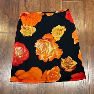 Express Black and Orange Floral Pencil Skirt